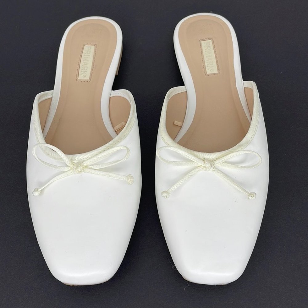 Primark White Faux Leather Mule Slides Size: 8